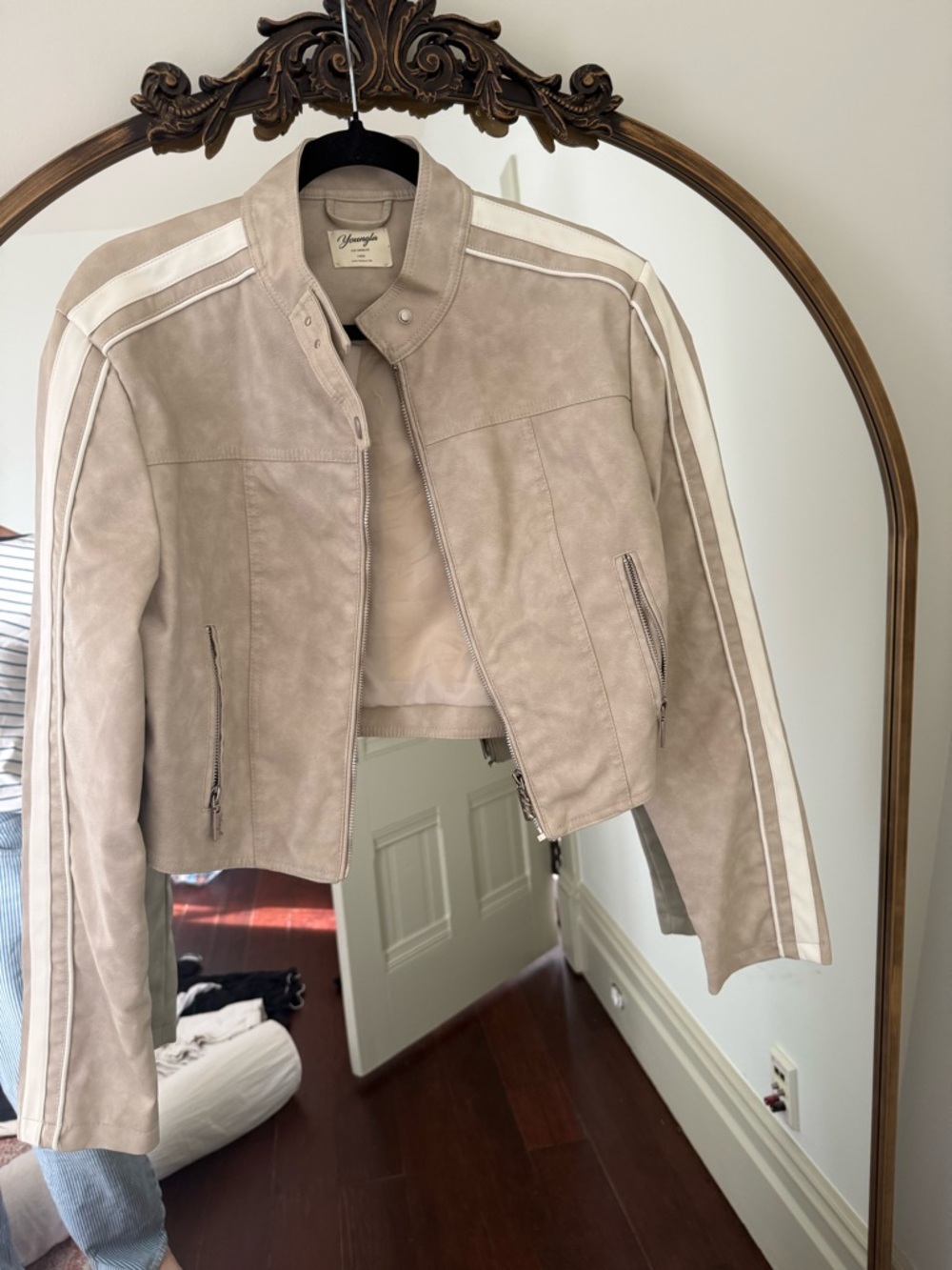 YoungLA Beige Moto Racer Jacket with White Stripes